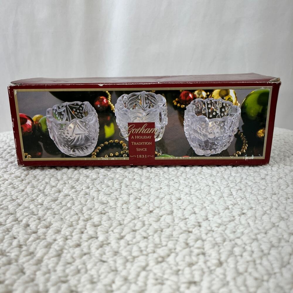 Crystal Votives Gorham North Pole Express Set of 3 Christmas Theme New Open Box
